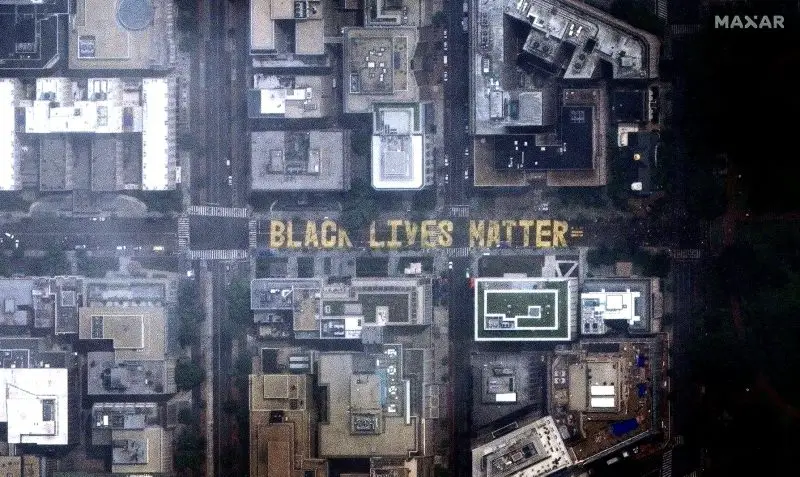 BLACK LIVES MATTER mural as seen from space
