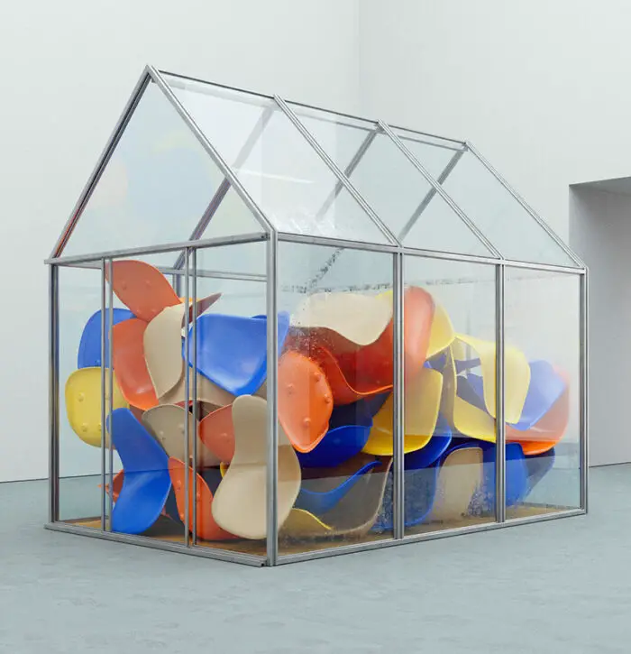 Eames chair shells in a greenhouse