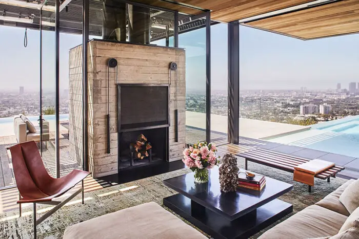 fireplace with pulley screen