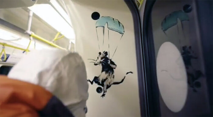 bansky rat with parachute