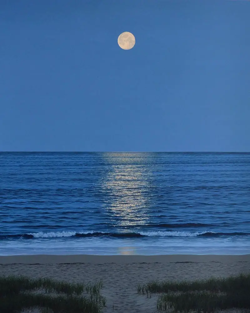 moon over the ocean painting
