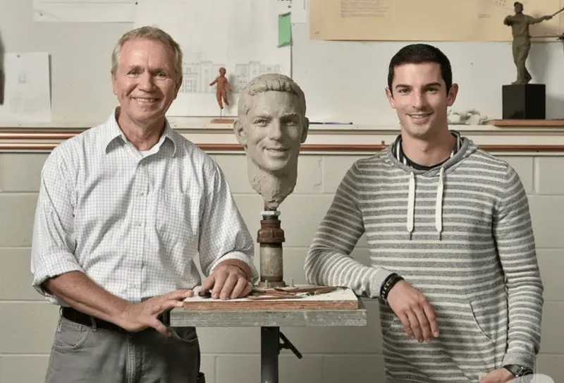 2016 Indianapolis 500 winner Alexander Rossi visited sculptor Will Behrends in Tryon, NC to begin the process of creating Rossi's image for the Borg-Warner Trophy