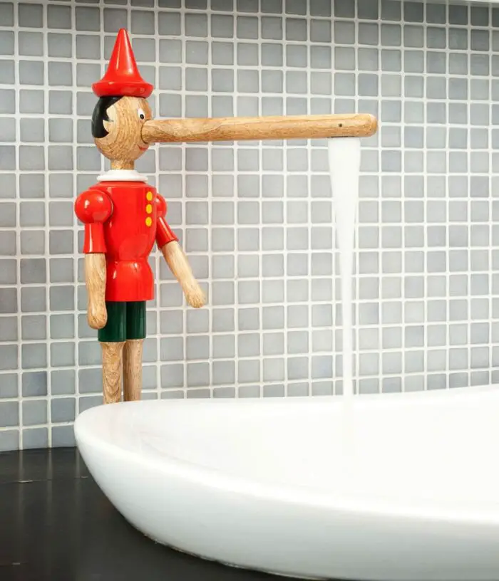 pinocchio faucet colored wood in situ