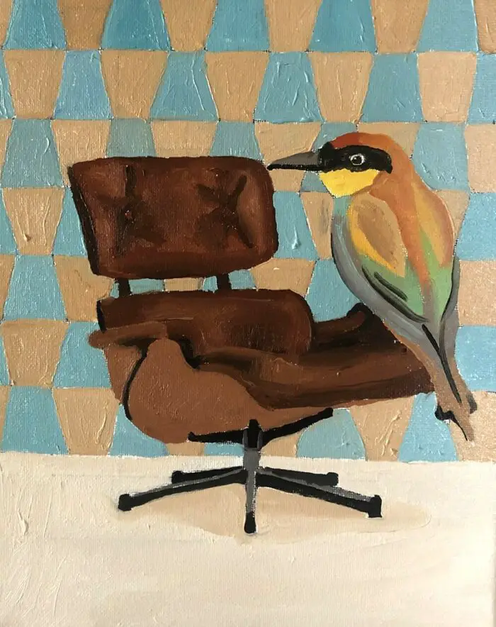 Bird on eames chair painting