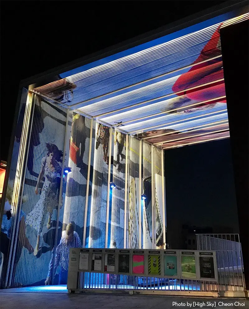 Alex Prager Hyundai Music Card Library Installation at night