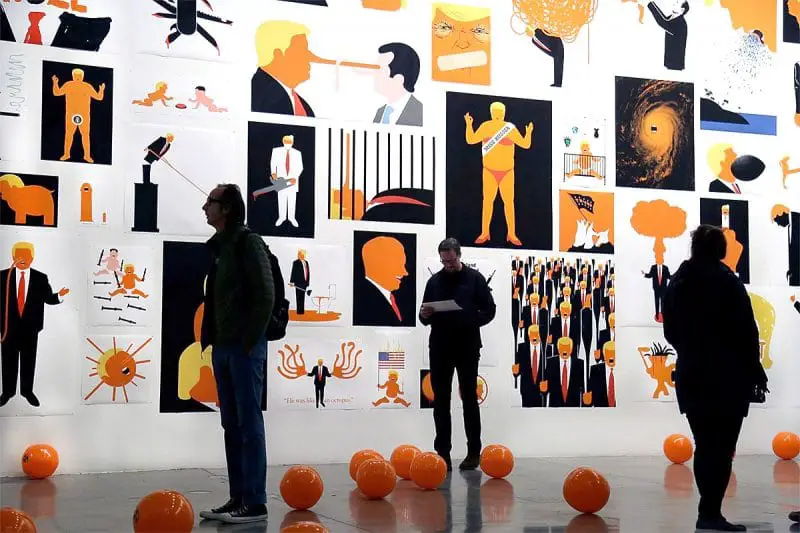 An exhibition of Edel Rodriguez' Trump artwork in Berlin, 2018