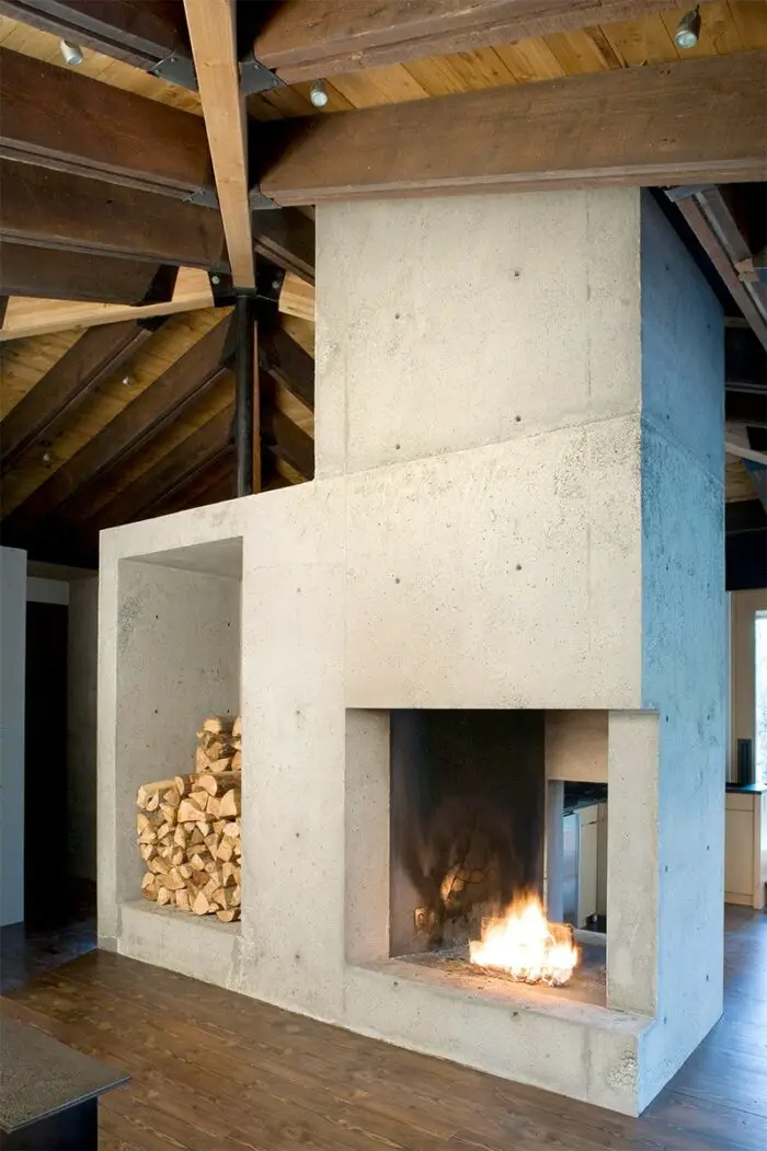 modern concrete fireplace
