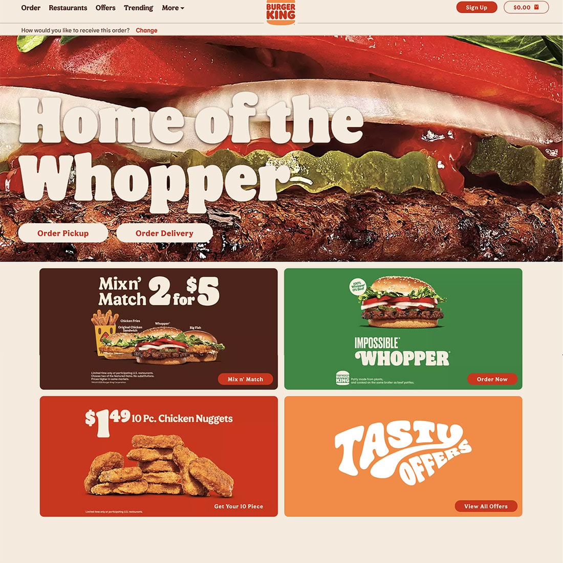 Burger King’s new website home page if it's hip, it's here