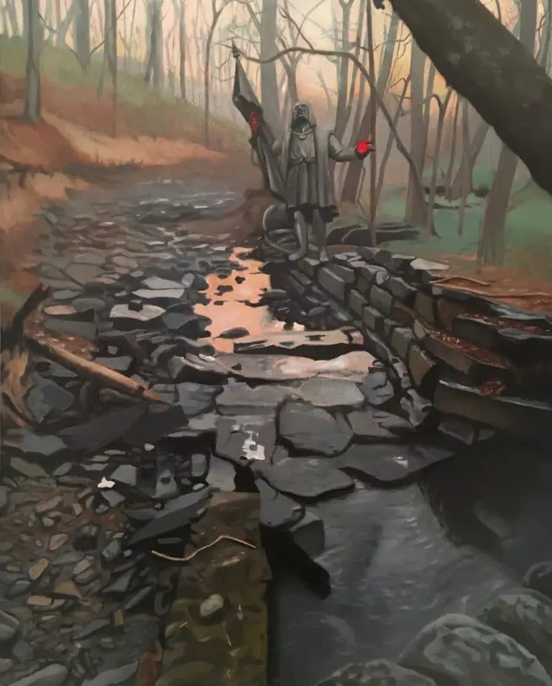 Christopher Columbus Discovers the Wissahickon, 2020. Oil on panel, 20x16 inches.