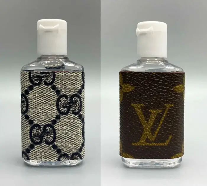 Gucci and LV hand sanitizer bottles