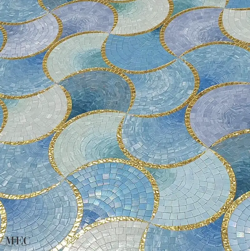 pool mosaic with 24k gold-foiled glass