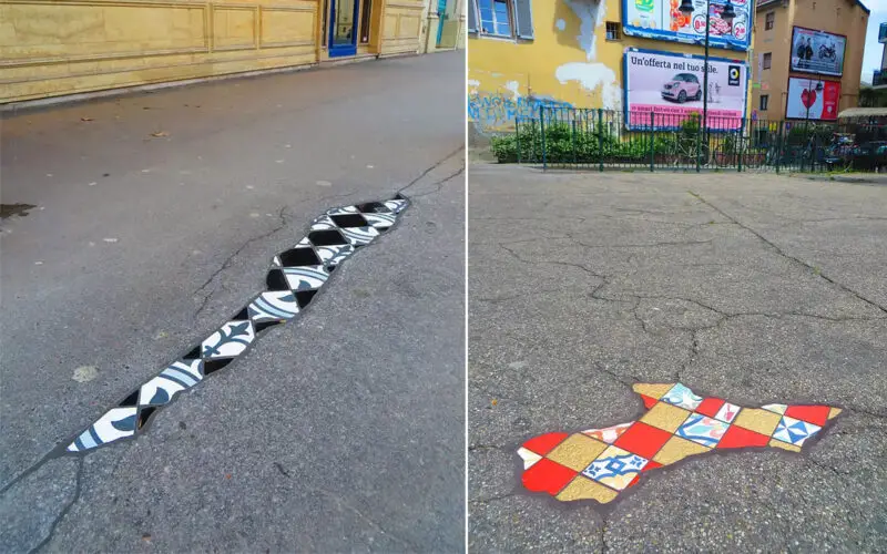 repairing potholes with art