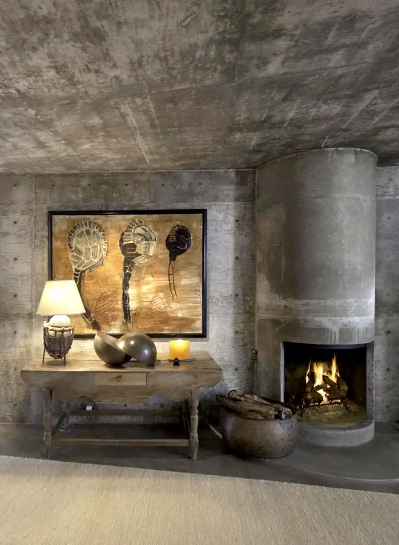 concrete fireplace and chimney