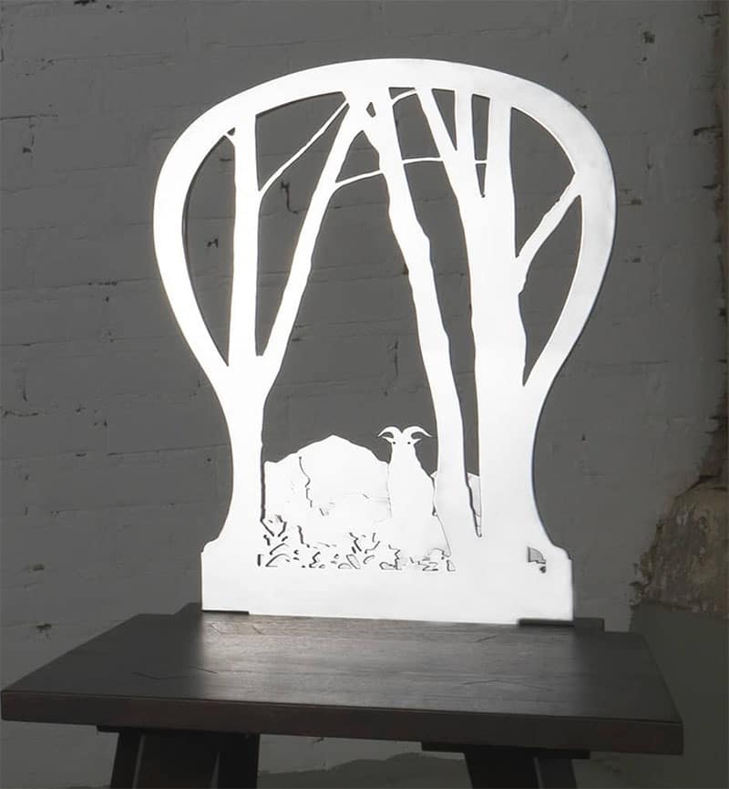 lasercut metal backed dining chairs