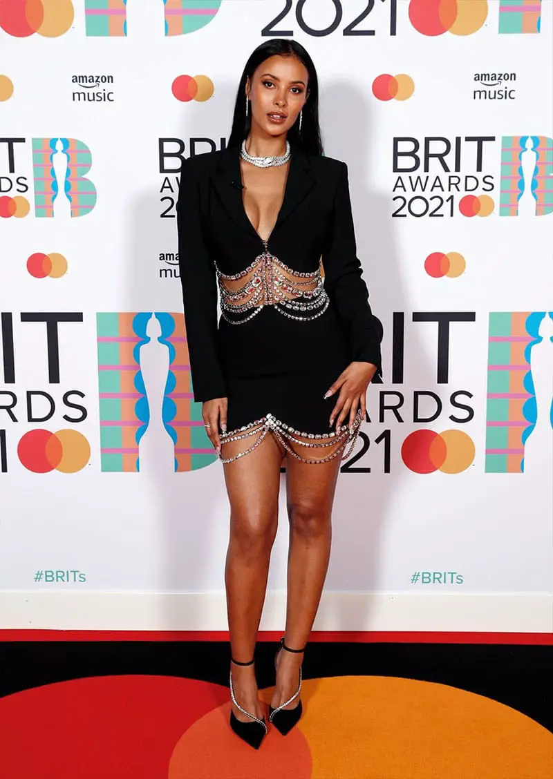 Maya Jama 2021 brit awards red carpet