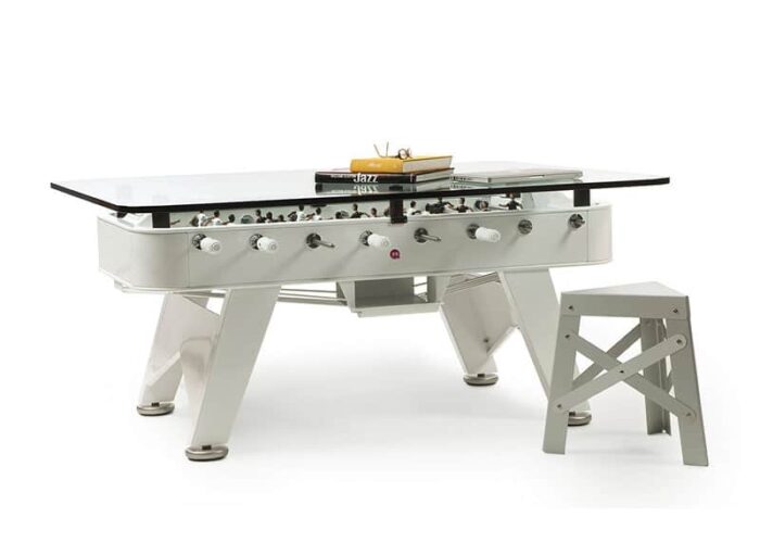 white dining foosball table