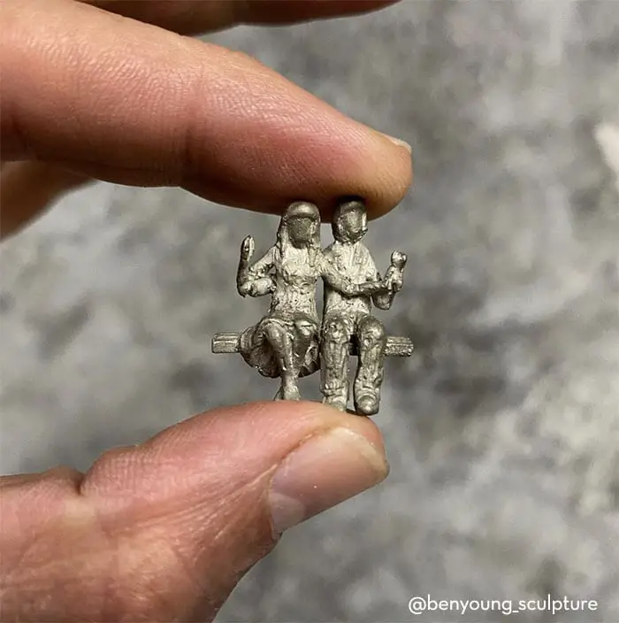 Tiny cast bronze figurines for his sculptures by Ben Young