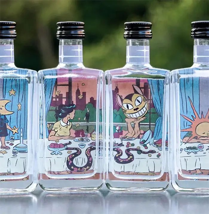 illustrated gin labels