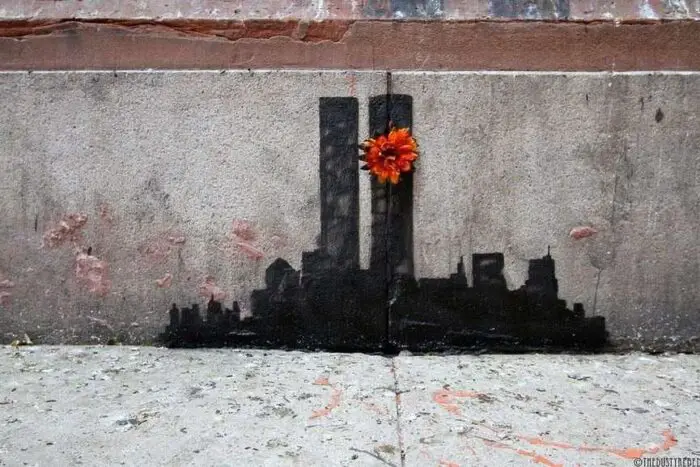 Tribute art by Banksy in Manhattan, 2001 (since removed)