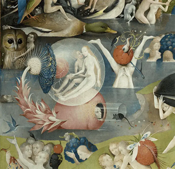 A detail of the bubble in the center panel of Heironymous Bosch's Garden Of Earthly Delights, 1503-4