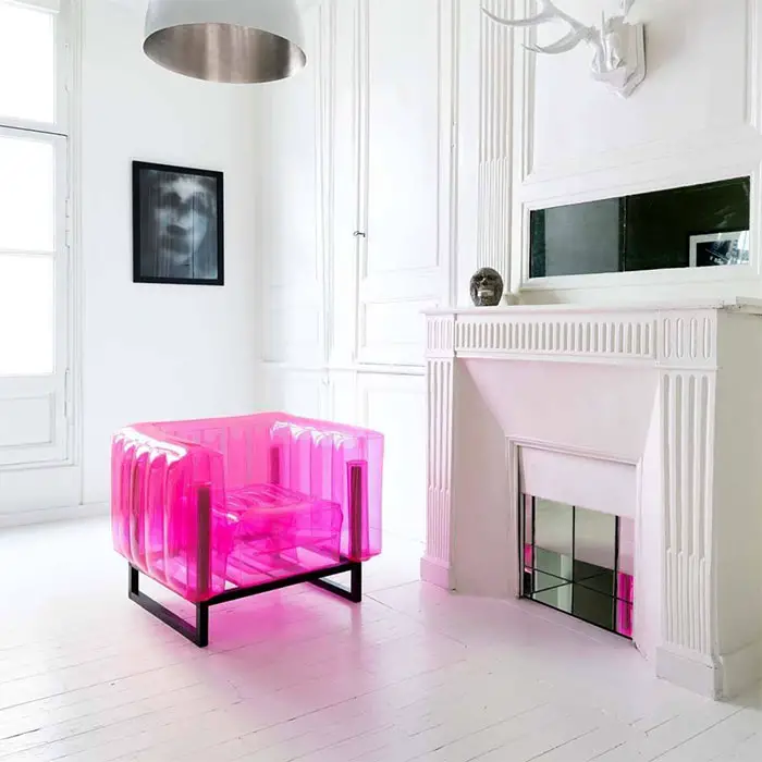 pink inflatable armchair metal frame