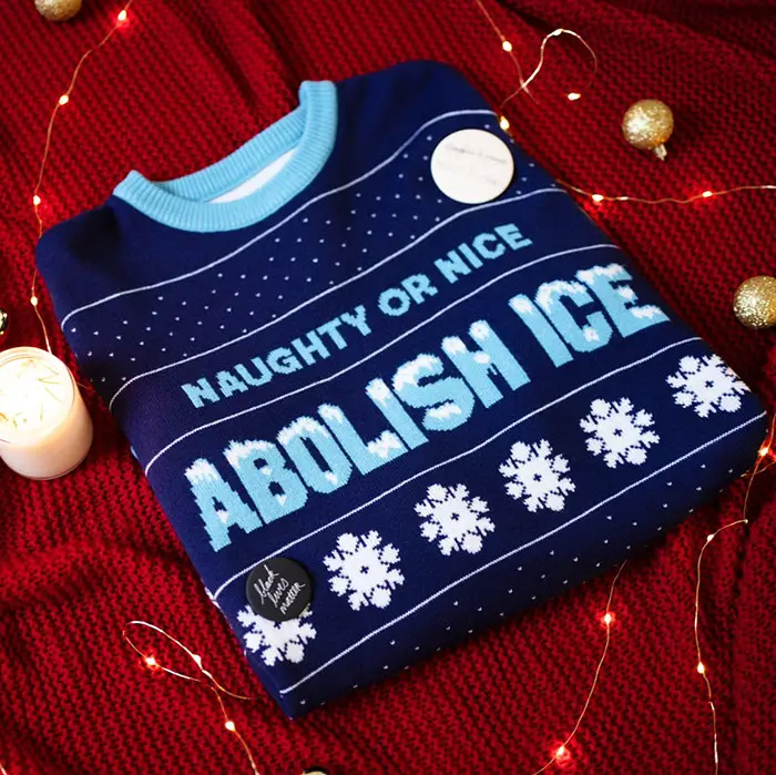 abolish ice holiday sweater