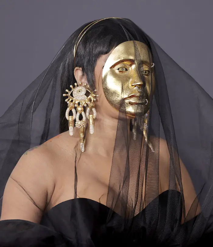 cardi b gold schiaparelli mask