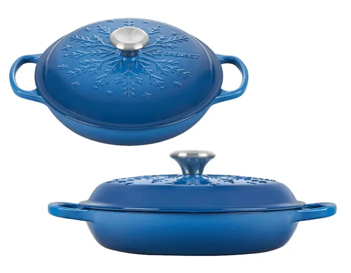 blue snowflake cast iron braiser