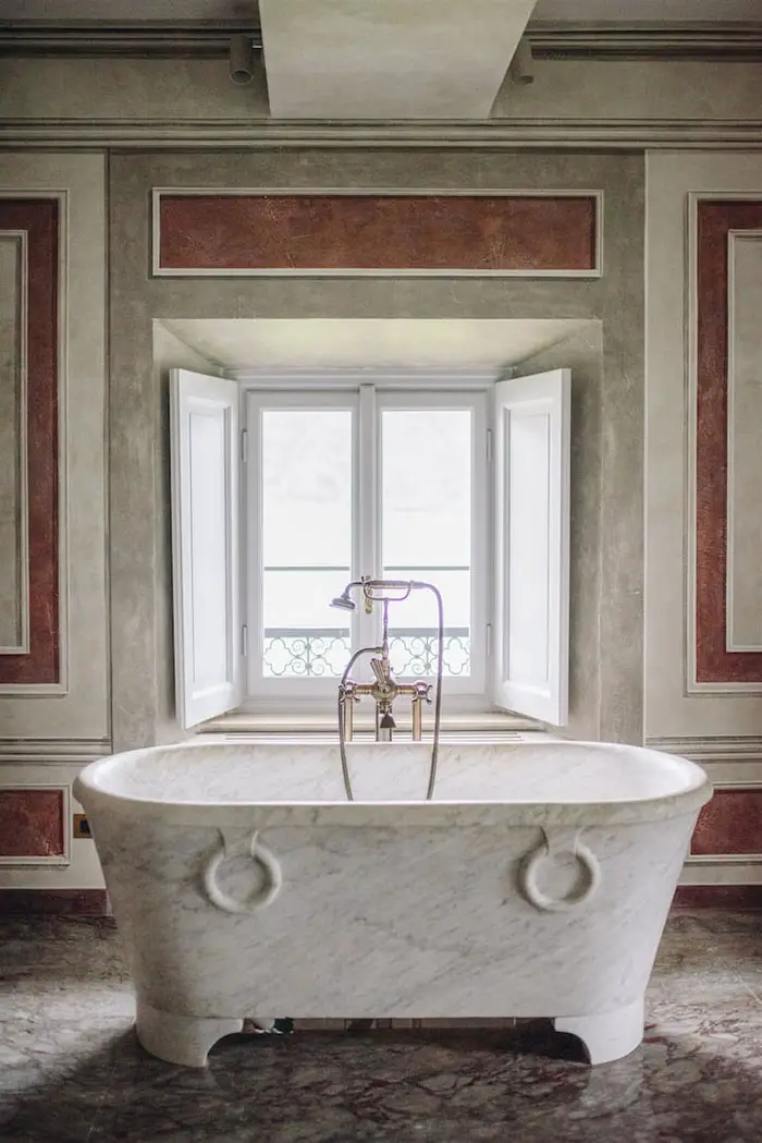 Marble tub with view of Lake Como