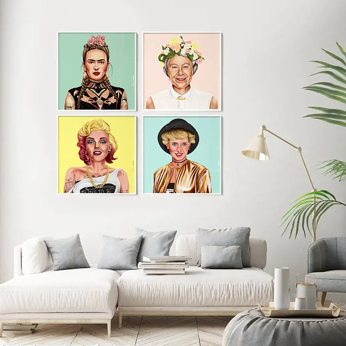 Hipstory portraits of Frida Kahlo, Queen Elizabeth, Marilyn Monroe and Princess Diana