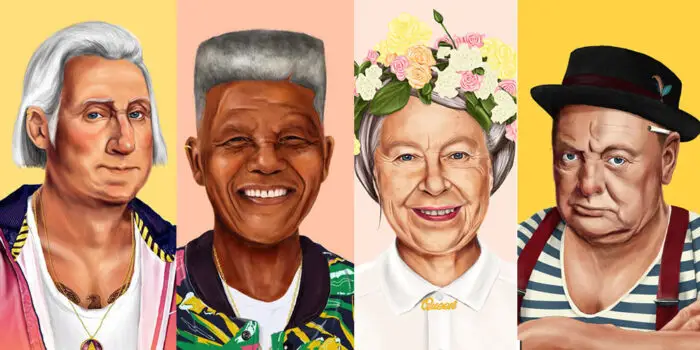 George Washington, Nelson Mandela, Queen Elizabeth and Winston Churchill