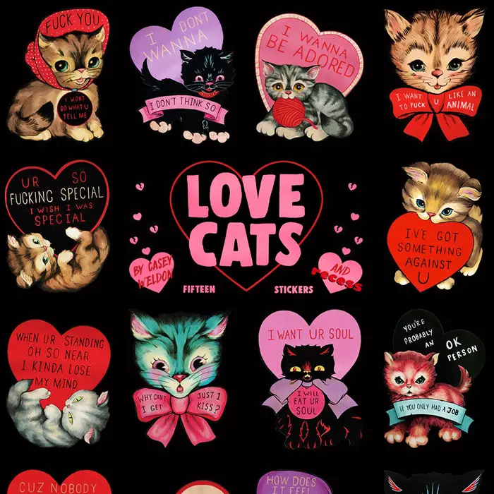 Casey Weldon's Love Cats sticker sheets