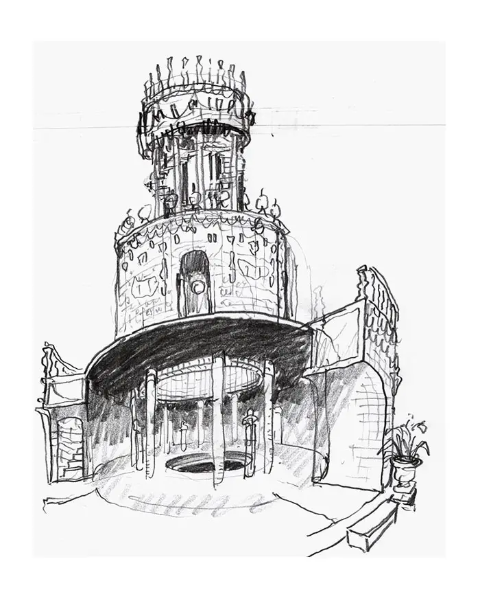 Vasconcelos' sketch of the Wedding Cake pavilion