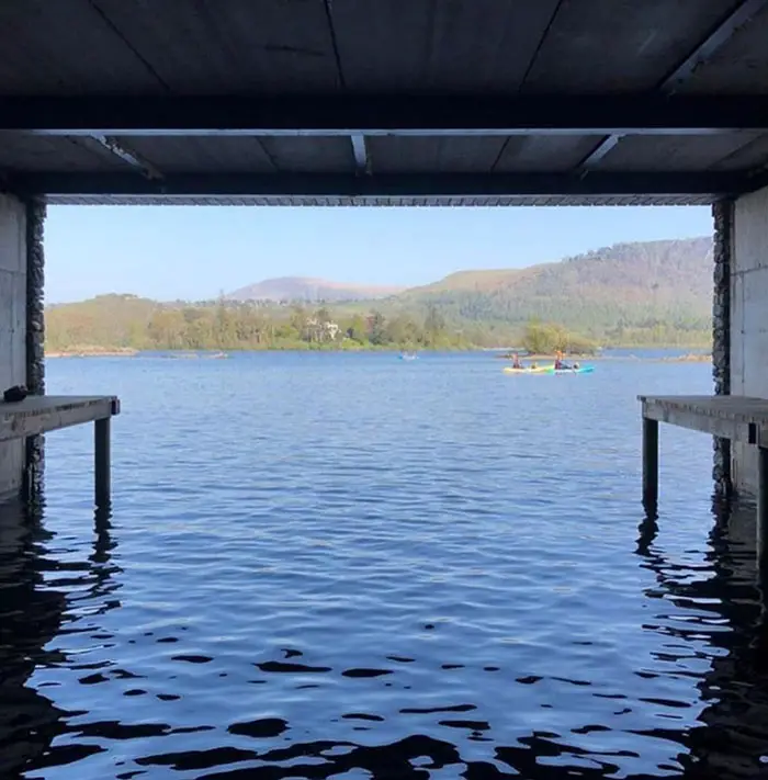 view from boathouse toward lake