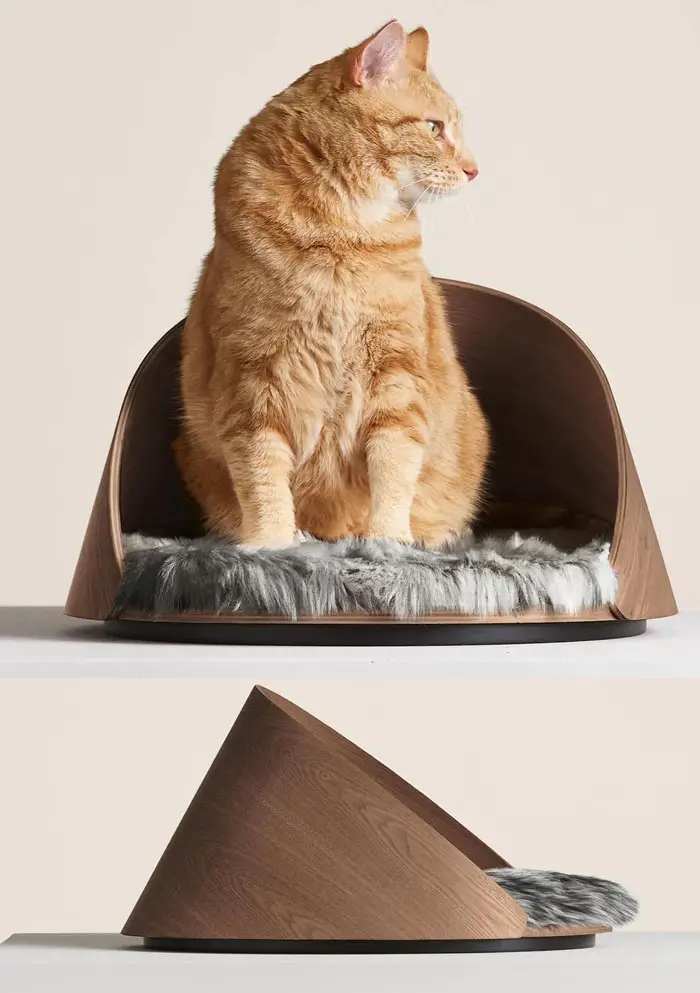 walnut wood cat bed