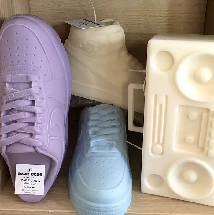 davie ocho sneaker and boombox candles