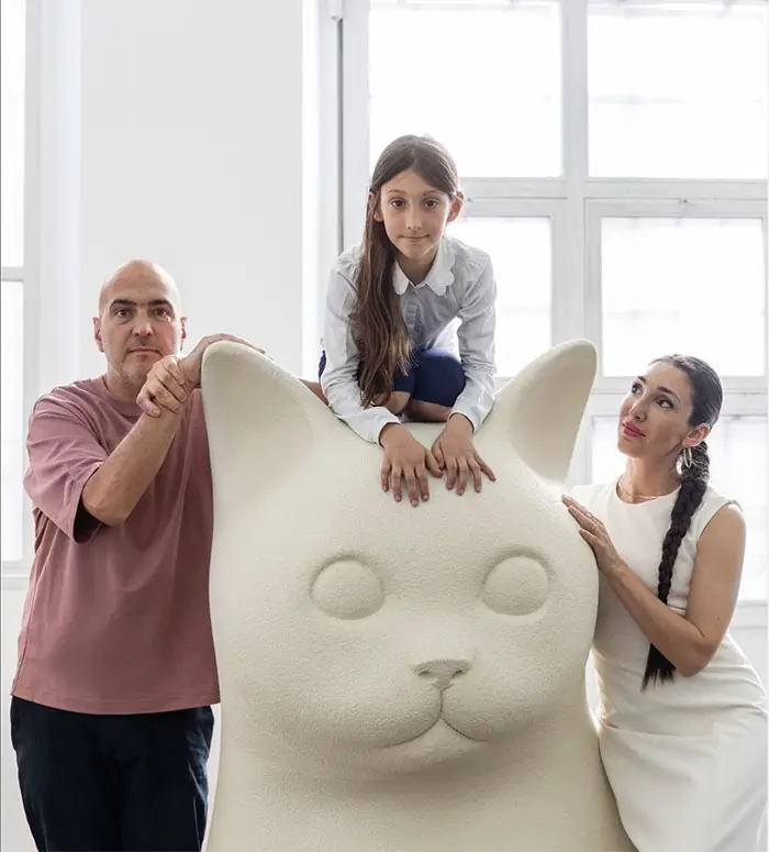 Alberto Biagetti, Laura Baldessari and their daughter in Milan.