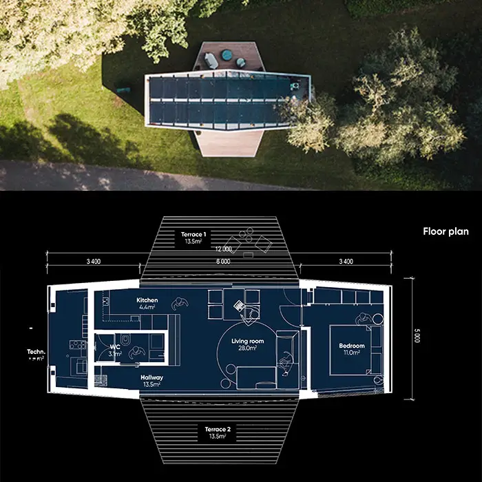 io house space overhead and floor plan