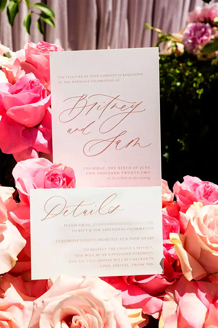 The wedding invitations to Britney and Sam's June 9th nuptials