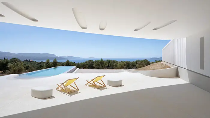modern house and pool in greece