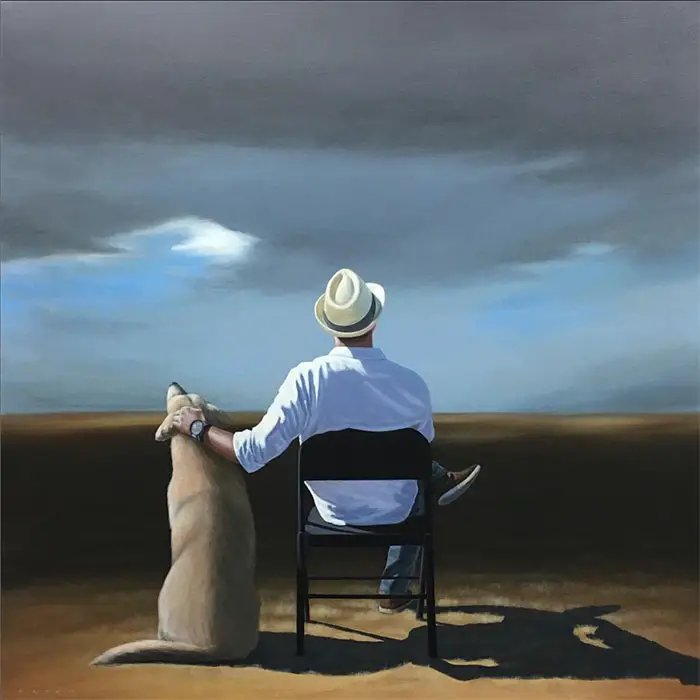 painting of man with dog