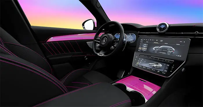 maserati barbiecore interior wide shot