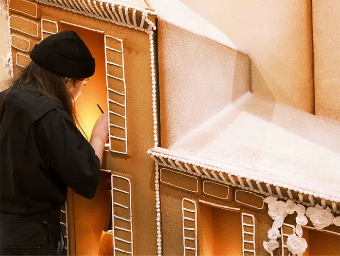 Creating the gingerbread backdrops for the windows