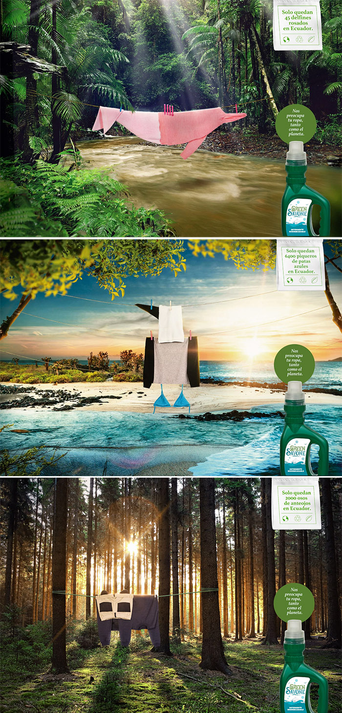 Helga's print ads for Hogar Verde bio-friendly laundry detergent.