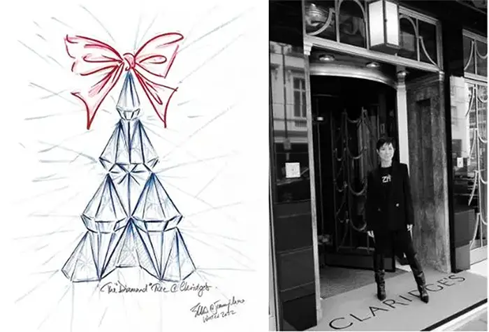 Sandra Choi and her sketch for the Diamond Christmas Tree