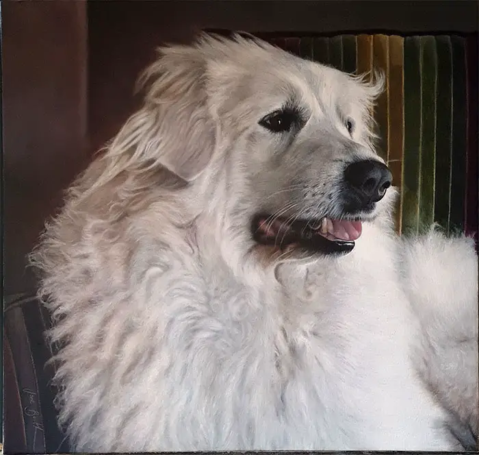 painting of a big white dog