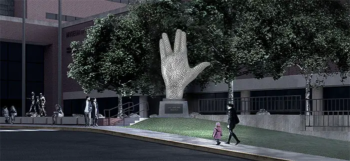 The Leonard Nimoy Tribute Sculpture as it would appear in front of Boston's Museum of Science