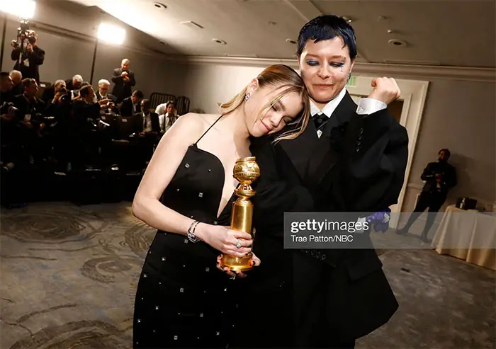Milly Alcock and Emma D’Arcy pose with the Best Television Series – Drama award for House of the Dragon