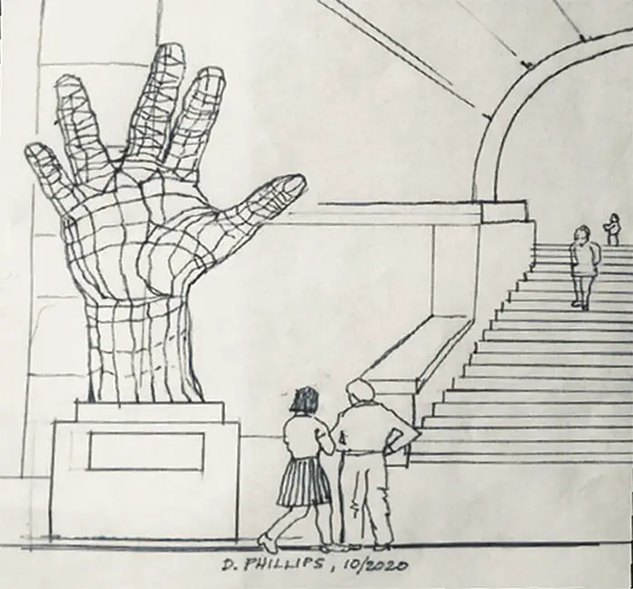 Concept sketch by Boston-area artist David Phillips of the monument to Leonard Nimoy
