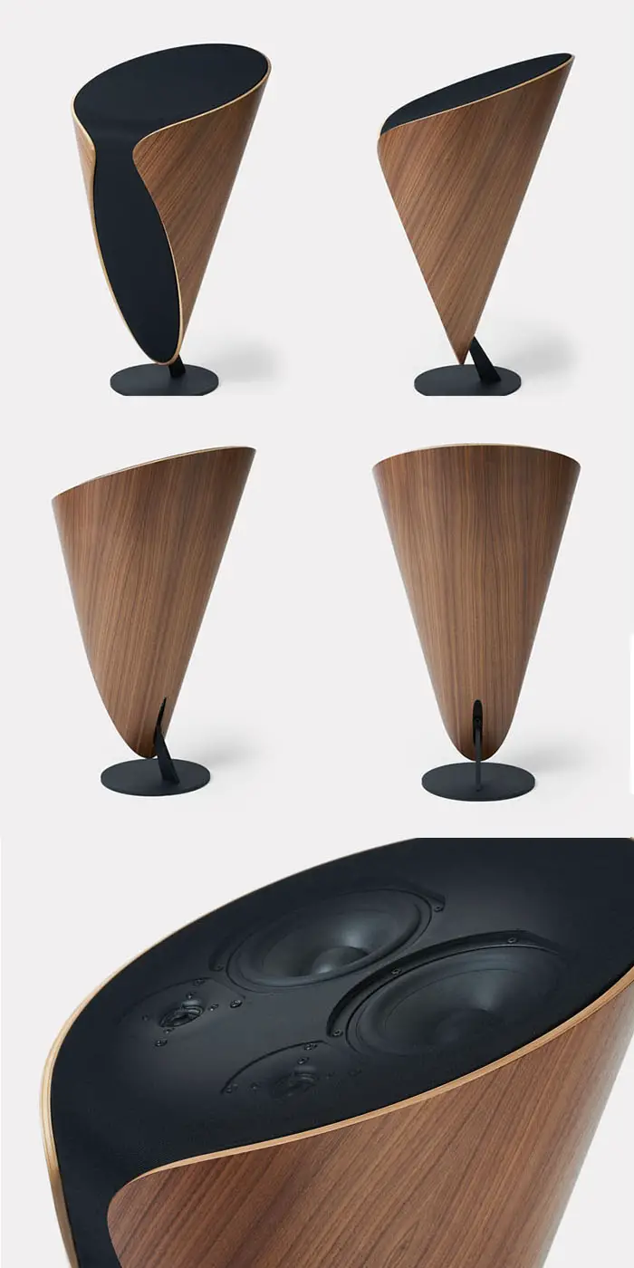 cone shaped wood audio speaker